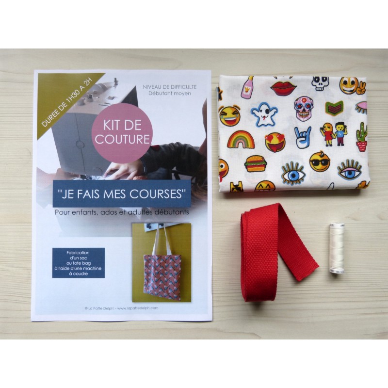 Kit de couture - Je fais mes courses - Tote bag - Emoticônes