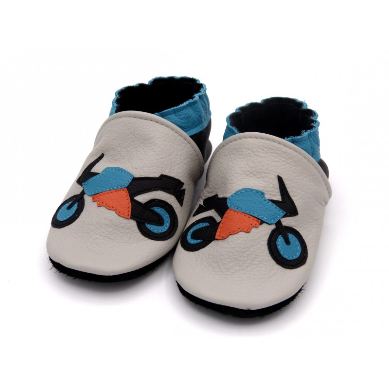 chaussons bebe garcon en cuir souple imprime tigres bleu bebe