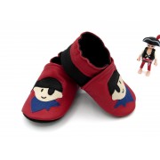 SOLDES Chaussons en cuir souples bébé, taille 22 en stock - Pirate rouge