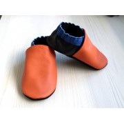 SOLDES Chaussons en cuir souples bébé, taille enfant en stock - Uni orange